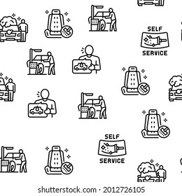 Self Service Car Wash Vector Seamless Pattern Thin Line Illustration