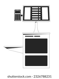 Autoservicio desprotección de objeto vector aislado monocromo plano. Tecnología de pago sin contacto. Dibujo de arte en blanco y negro editable. Ilustración simple de la mancha para el diseño de gráficos web