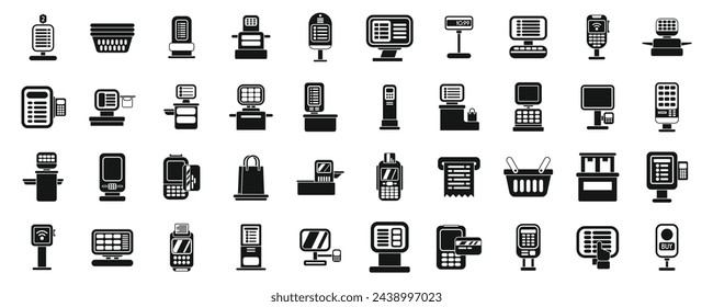 Self service checkout icons set simple vector. Supermarket scan terminal. Shop grocery