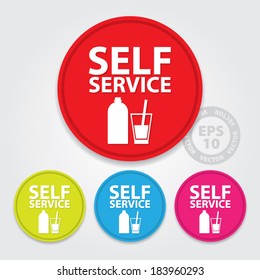 Self Service Drink Station Sign, Tag and Icon - Vector