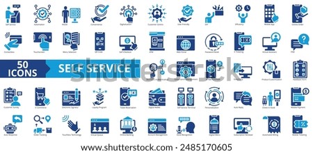 Self service icon collection set. Containing automation, kiosk, convenience, digitalization, customer centric, user friendly, diy icon. Simple flat vector illustration.