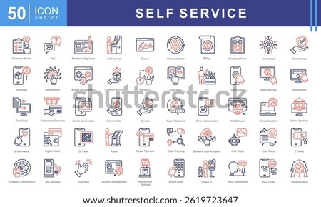 Self Service icon collection set. Containing automation, kiosk, convenience, digitalization, customer centric, user friendly, DIY icon. Simple vector illustration.