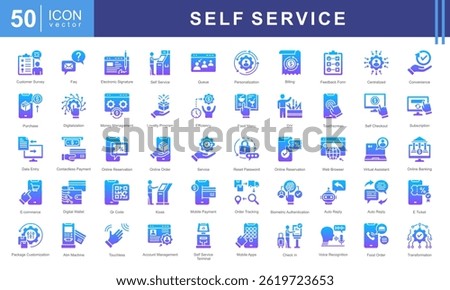 Self Service icon collection set. Containing automation, kiosk, convenience, digitalization, customer centric, user friendly, DIY icon. Simple vector illustration.