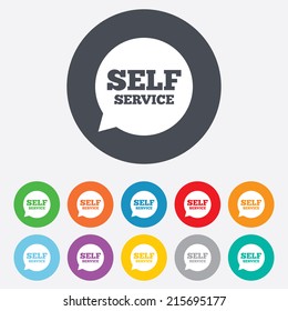 Self Service Sign Icon. Maintenance Symbol In Speech Bubble. Round Colourful 11 Buttons. Vector