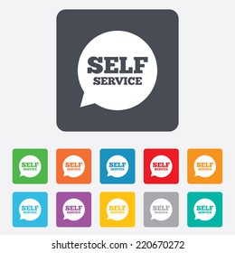 Self service sign icon. Maintenance symbol in speech bubble. Rounded squares 11 buttons. Vector