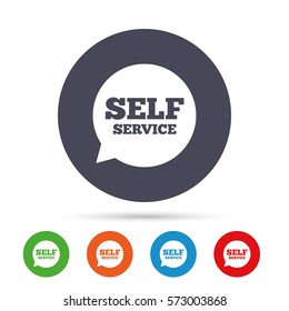 Self Service Sign Icon. Maintenance Symbol In Speech Bubble. Round Colourful Buttons With Flat Icons. Vector