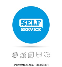Self service sign icon. Maintenance button. Copy files, chat speech bubble and chart web icons. Vector