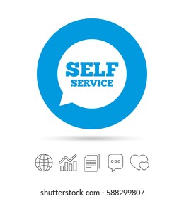 Self service sign icon. Maintenance symbol in speech bubble. Copy files, chat speech bubble and chart web icons. Vector