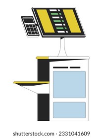 Autoservicio terminal color de línea plana aislado objeto vector. Escanear, empacar y pagar. Imagen editable de imágenes prediseñadas sobre fondo blanco. Dibujo gráfico de esquema simple para diseño web
