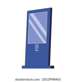 Self service terminal kiosk with blank monitor - interactive electronic display panel isolated on white background. Stand alone touch screen, flat vector illustration.