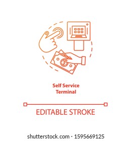 Self Service Terminal Red Gradient Concept Icon. Customer-operated Checkout Idea Thin Line Illustration. Payment System. Shopping Checkout. Electronic Transaction. Vector Isolated Outline Drawing