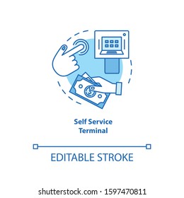 Self Service Terminal turquoise concept icon. Customer-operated checkout idea thin line illustration. Electronic payment system. Shopping checkout. Vector isolated outline drawing. Editable stroke