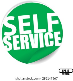 Self service text on green sticker, label, sign and icon - Vector illustration.