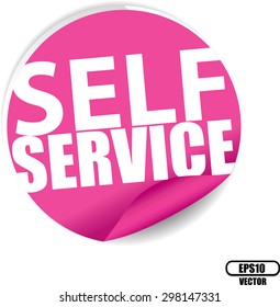 Self service text on pink sticker, label, sign and icon - Vector illustration.