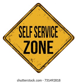 Self service zone vintage rusty metal sign on a white background, vector illustration
