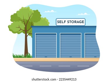 Self Storage of Cardboard Boxes Filled with Unused Items in Mini Warehouse or Rental Garage in Flat Cartoon Hand Drawn Templates Illustration