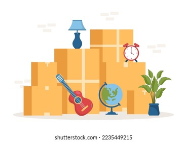 Self Storage of Cardboard Boxes Filled with Unused Items in Mini Warehouse or Rental Garage in Flat Cartoon Hand Drawn Templates Illustration