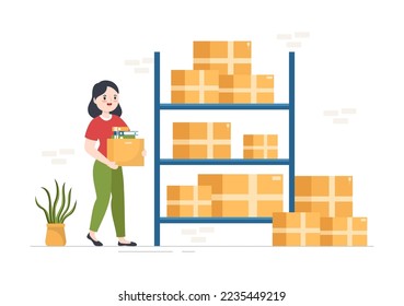 Self Storage of Cardboard Boxes Filled with Unused Items in Mini Warehouse or Rental Garage in Flat Cartoon Hand Drawn Templates Illustration