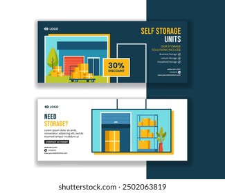Self Storage Horizontal Banner Flat Cartoon Hand Drawn Templates Background Illustration