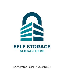 Self storage logo design template. Safe storage garage vector illustration. With concept of padlock and garage symbol combination.