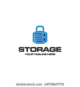 Self storage logo design template. Safe storage garage vector illustration. With concept of padlock and garage symbol combination.