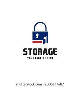 Self storage logo design template. Safe storage garage vector illustration. With concept of padlock and garage symbol combination.