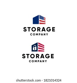 Self Storage Logo Design With USA Flag Vector And Padlock