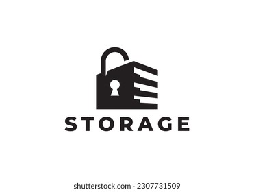 self storage logo. padlock and warehouse security symbol design