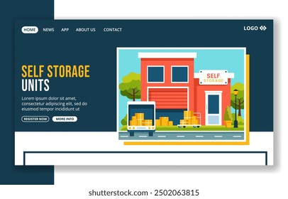 Self Storage Social Media Landing Page Cartoon Hand Drawn Templates Background Illustration