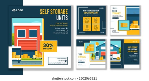 Self Storage Social Media Post Flat Cartoon Hand Drawn Templates Background Illustration