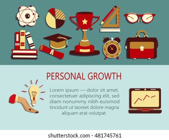 Self study and education themed card template for print or web design. Personal growth creative illustration.