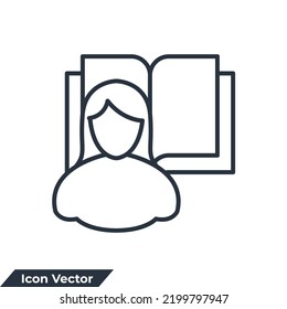 Self Study Icon Logo Vector Illustration. Girl And Book Symbol Template For Graphic And Web Design Collection