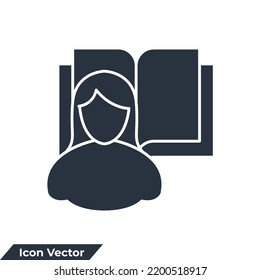 Self Study Icon Logo Vector Illustration. Girl And Book Symbol Template For Graphic And Web Design Collection