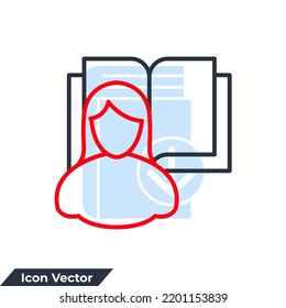 Self Study Icon Logo Vector Illustration. Girl And Book Symbol Template For Graphic And Web Design Collection