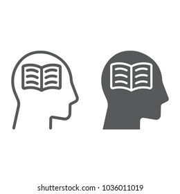 Self study line and glyph icon, e learning and education, person with book sign vector graphics, a linear pattern on a white background, eps 10.
