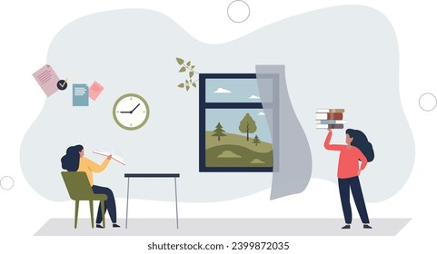 Self study and personal development with book reading. Intelligence and education from efficient learning.flat vector illustration.