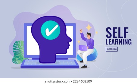 Self success and improvement. Characters self-learning, improving themselves. Personal growth. self development. Education and personal growth concept. Vector illustration.