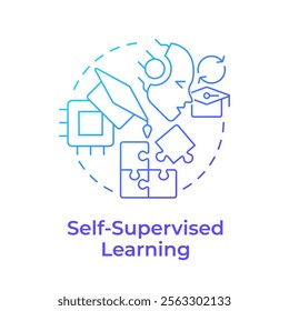 Self supervised learning blue gradient concept icon. Training model with large dataset. Generative AI. Round shape line illustration. Abstract idea. Graphic design. Easy to use in presentation