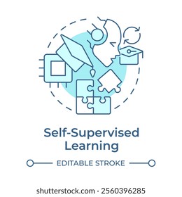 Self supervised learning soft blue concept icon. Training model with large dataset. Generative AI. Round shape line illustration. Abstract idea. Graphic design. Easy to use in presentation