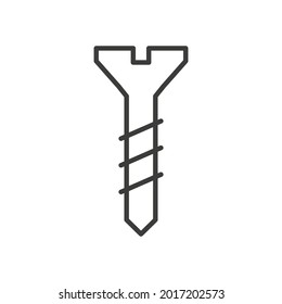 Self tapping screw line icon. Repair and build outline pictogram. Vector isolated on white.	