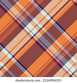 Textura de fondo de tartán auto, 50s patrón sin costuras a cuadros. Textil de cuadros de Vector de tela nacional en paleta de colores naranja y oscuro.