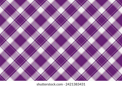 Self tartan vector pattern, france background textile check. Design plaid texture seamless fabric in white and purple color.