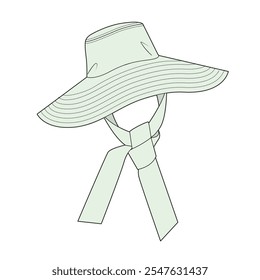 Self tie bucket hat technical flat design vector mockup template.