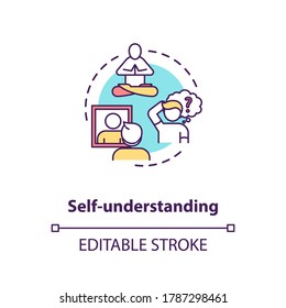 Self understanding concept icon. Comprehend inner knowledge. Psychological health. Mental self image idea thin line illustration. Vector isolated outline RGB color drawing. Editable stroke