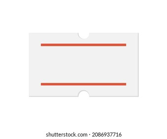 Self-adhesive paper price tag with two red stripes. Blank price label. White sticker to indicate the expiration date. Vector illustration isolated on white background.