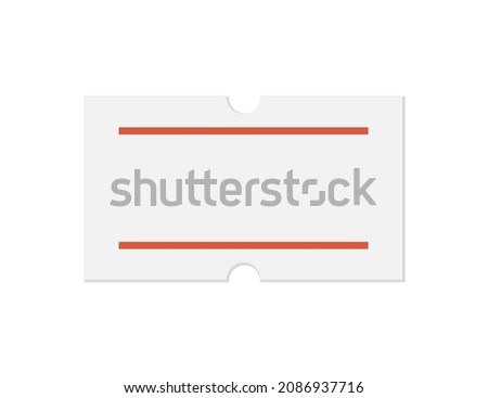 Self-adhesive paper price tag with two red stripes. Blank price label. White sticker to indicate the expiration date. Vector illustration isolated on white background.