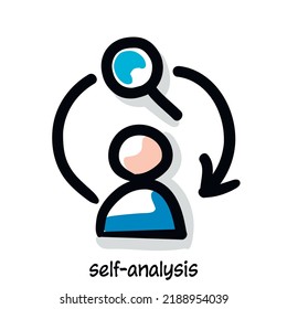 self-analysis scribing, sketchnoting visual note icon. Minimal vector illustration. Editable outline, color, shadows. Infographics doodle symbol