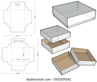 Caja plegable autoensamblable. Fácil de ensamblar, sin necesidad de pegamento (Medición interna 20x20x6cm). El archivo .eps es de escala completa y totalmente funcional. Preparado para la producción real de cartón.