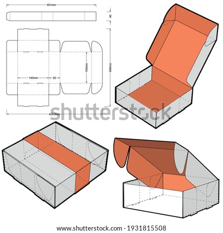 Self-assembling Folding Box. Ease of assembly, no need for glue (Internal measurement 14x14x5cm). The .eps file is full scale and fully functional. Prepared for real cardboard production.