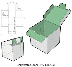 Self-assembling Folding Box. Flute Type E (Internal measurement 12 x 12 + 12 cm) and Die-cut Pattern. Ease of assembly, no need for glue.  The .eps file is full scale and fully functional.